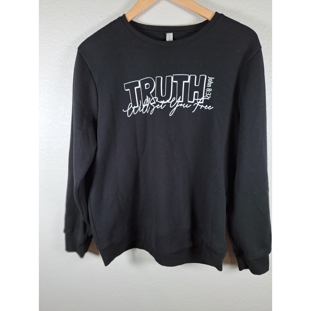 Sofra Activewear Mens Large Black Truth John 8:32 Christian Graphic Sweatshirt